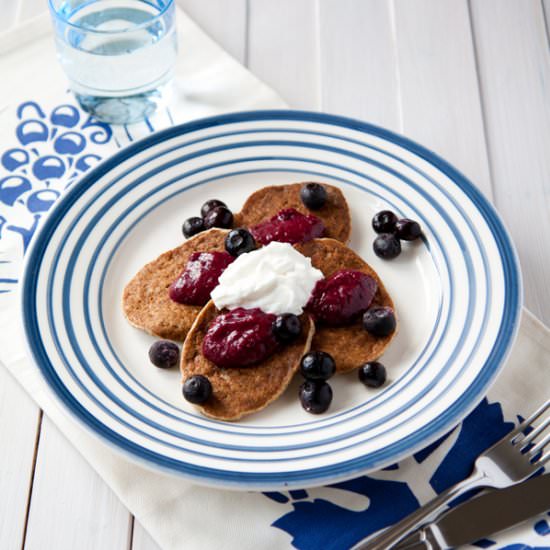 Oat pancakes with jam and yogurt