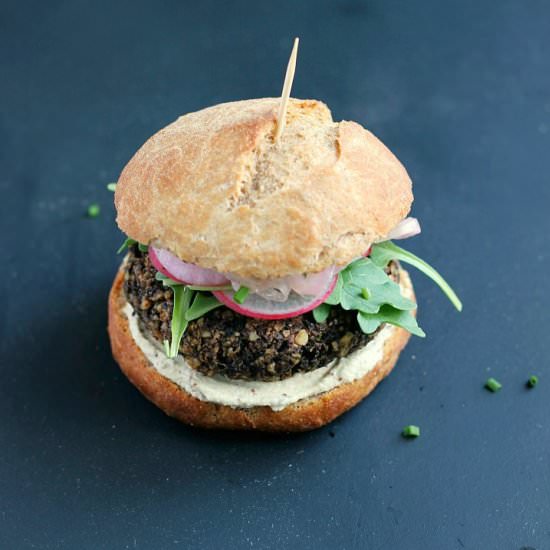 Mushroom, Lentil + Walnut Burgers