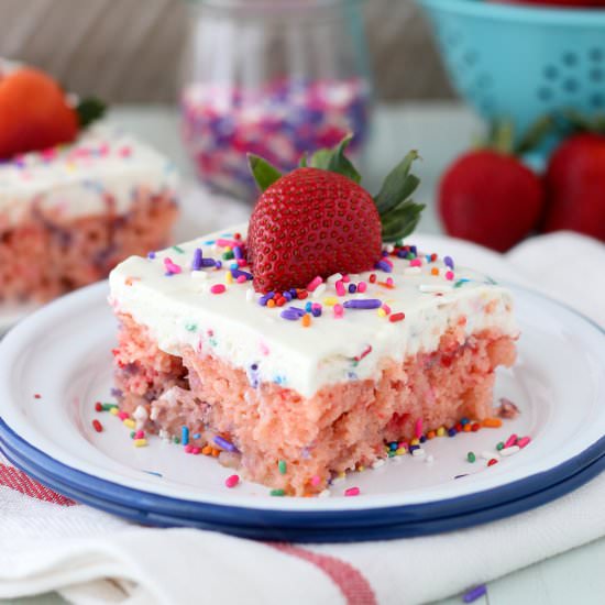 Funfetti Strawberry Poke Cake