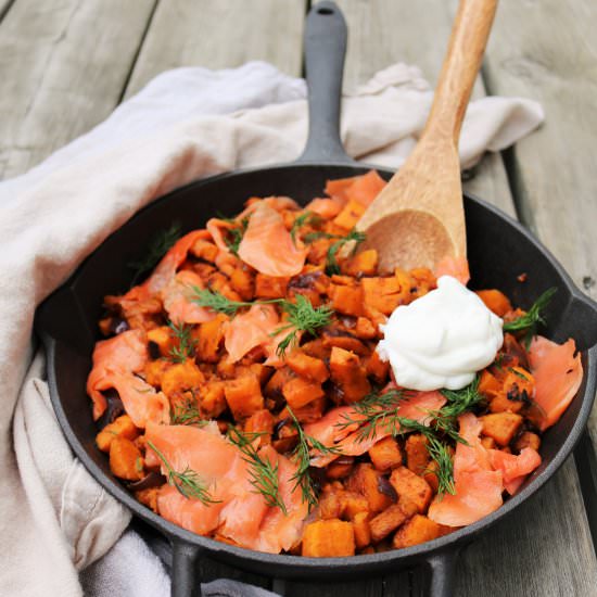 Smoked Salmon Sweet Potato Hash
