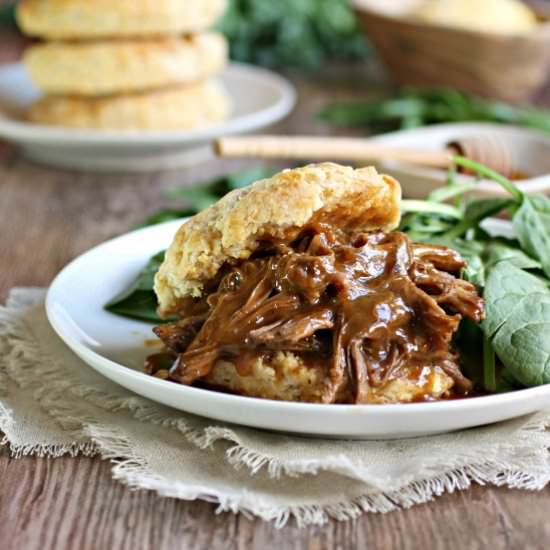Brisket with Honey Cornmeal Biscuts