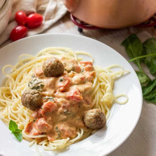 Goat Cheese Spaghetti & Meatballs