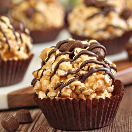 Peanut Butter Cup Popcorn Balls