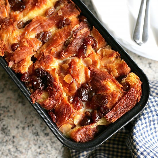 Bread pudding with raisins