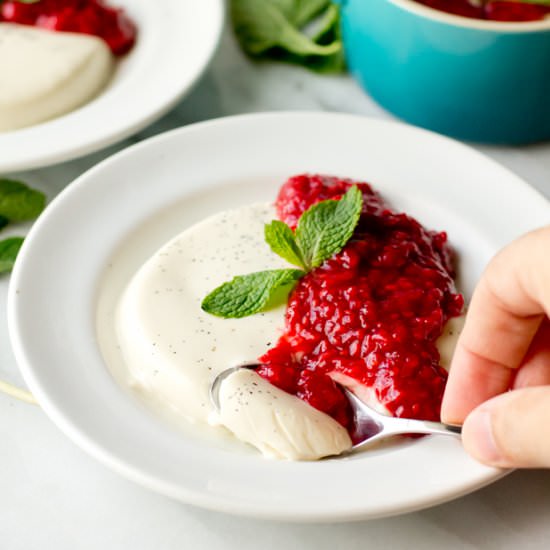 Panna Cotta Roasted Raspberries