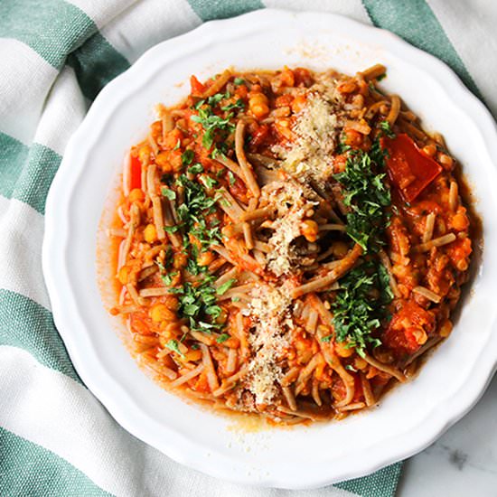 Soba noodle tomato spaghetti