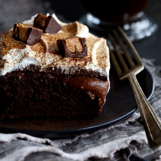 Peanut Butter Mocha Poke Cake