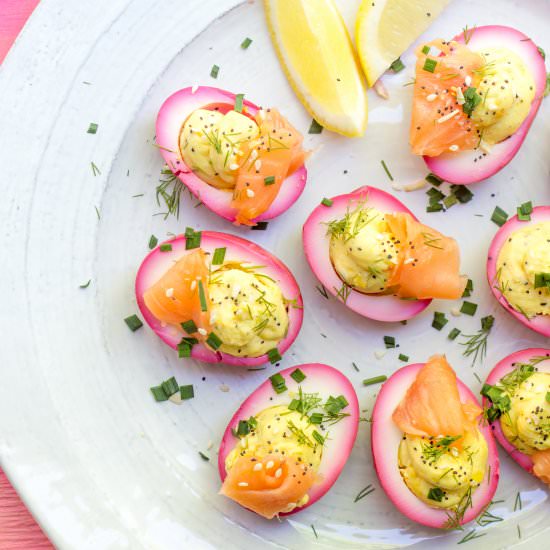 Beet Everything Bagel Deviled Eggs
