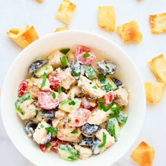 Greek Chicken Salad & Pita Croutons