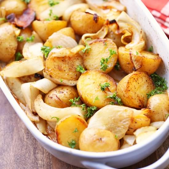 roasted potatoes and onions