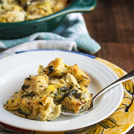 Spinach Artichoke Bread Pudding