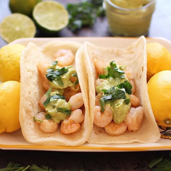 Shrimp Tacos With Avocado Puree