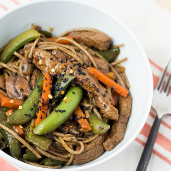 Soba Noodle, Beef and Veggie Stir Fry