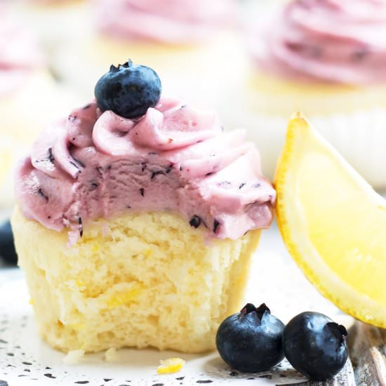 Lemon Cupcakes & Blueberry Frosting