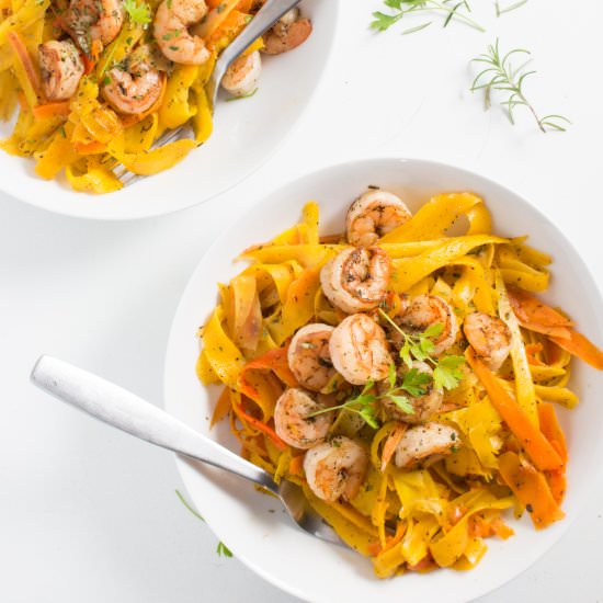Herbed Carrot Ribbons with Shrimp