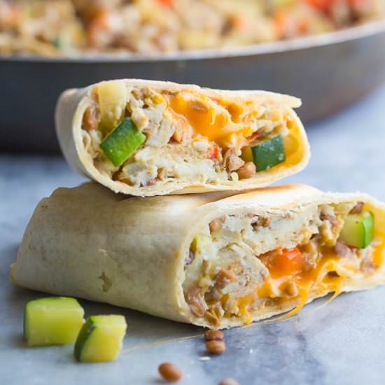 Freezer Lentil Breakfast Burritos
