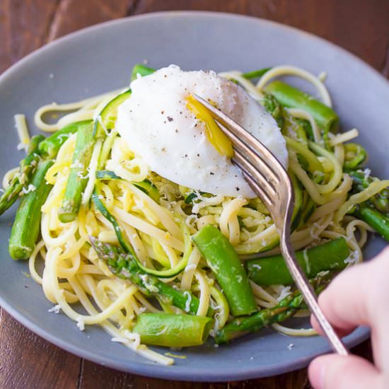 Linguine with Poached Egg & Asparagus