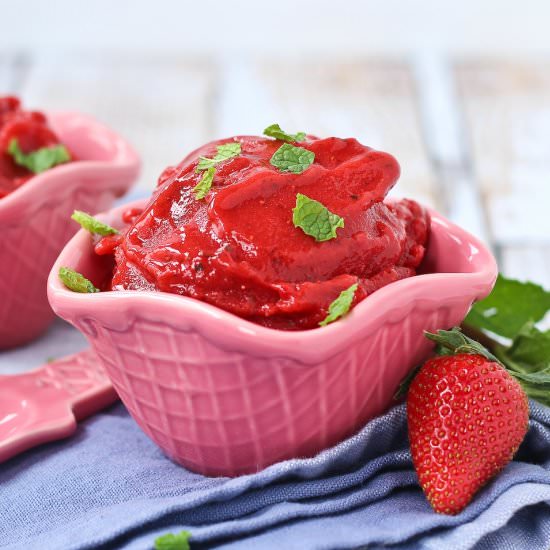 Strawberry Sorbet with Mint