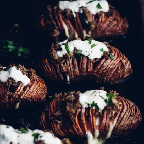 Carnitas Sweet Potato Hasselbacks