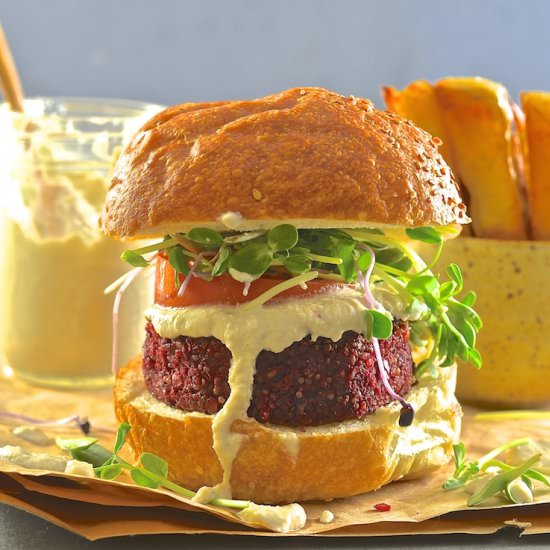 Beet Burger with Horseradish Sauce