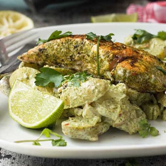 Jerk Salmon with Yogurt Potatoes