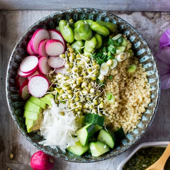 Superfood buddha bowl + mint pesto