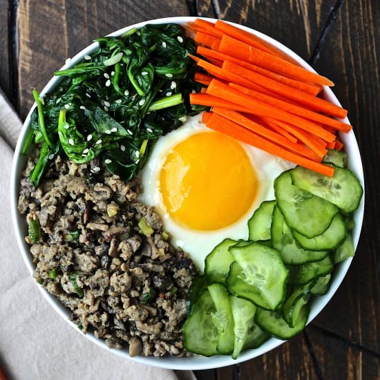 Bibimbap with Turkey and Mushrooms