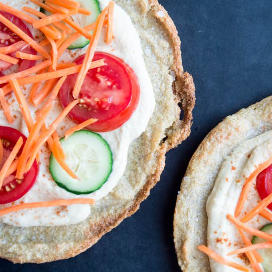 Quinoa Crust Hummus + Veggie Pizza