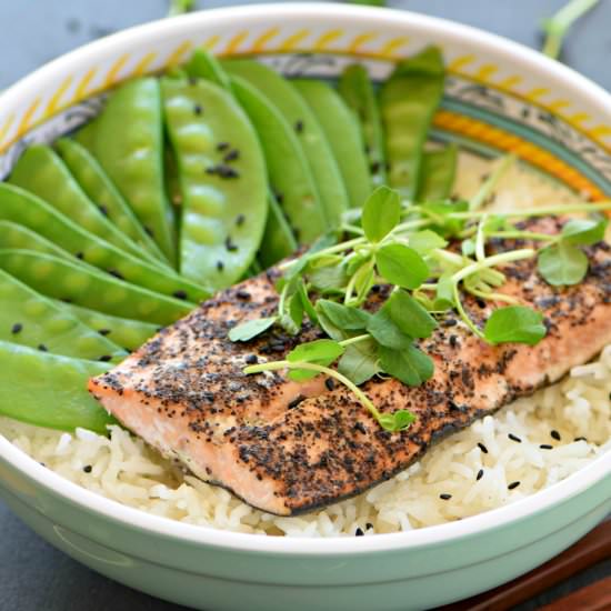 Salmon and Snow Pea Rice Bowl
