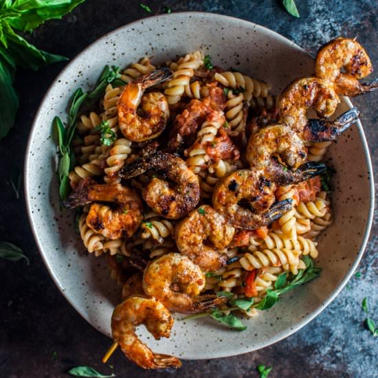 Spicy Pasta with Grilled Shrimp