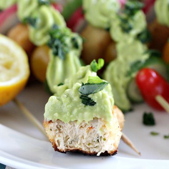 Vegan Crab Cake Veggie Skewers