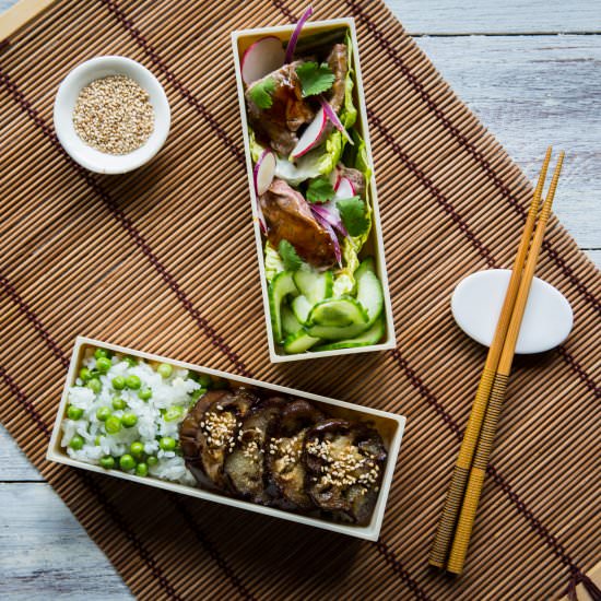Steak teriyaki and miso aubergine