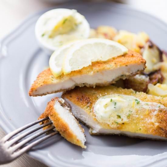 Schnitzel with lemon parsley butter