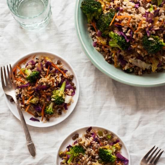 Easy brown rice lentil stir fry
