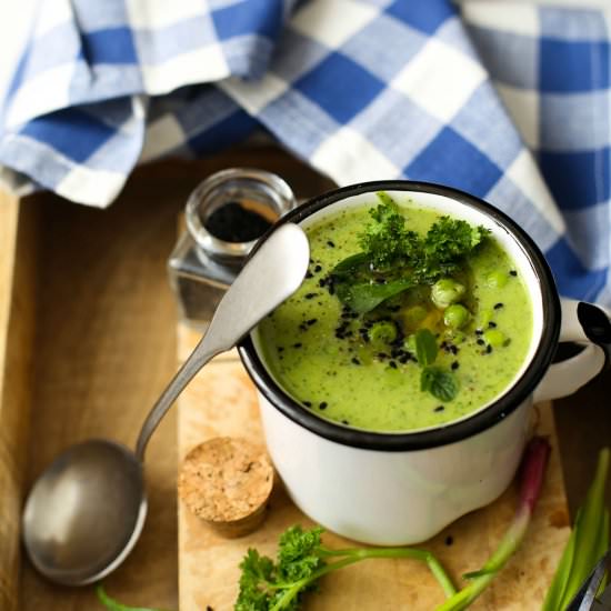 Pea Veloute with Roast Chicken Stock