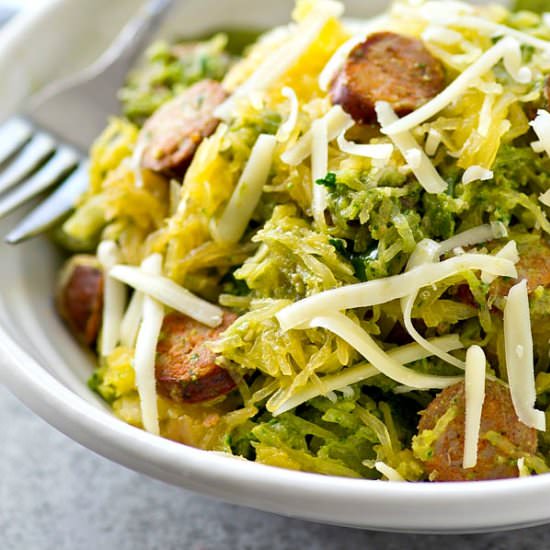 Pesto Sausage Spaghetti Squash