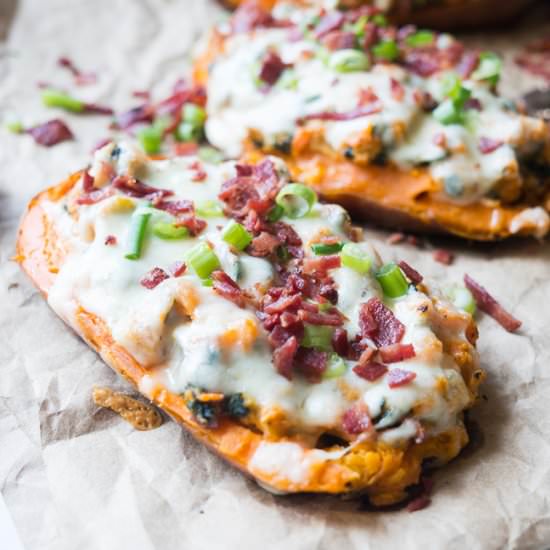 Spinach Artichoke Sweet Potato Skins