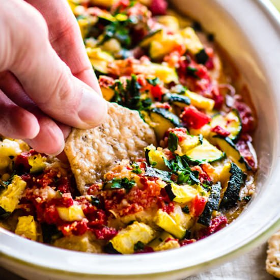Roasted Garlic Veggie Baked Hummus