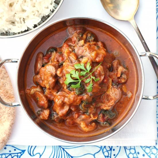 Prawn, Mushroom & Spinach Curry