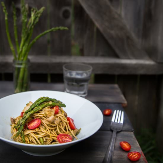 Spaghetti with Chicken and Pesto