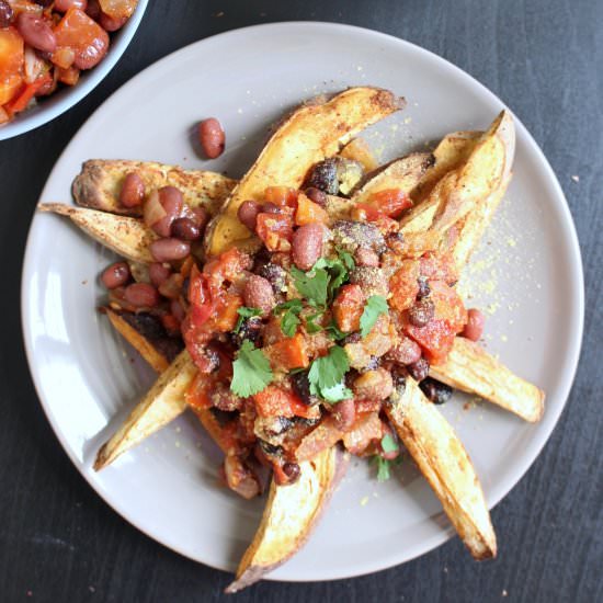 Vegan Chili Loaded Sweet Potatoes