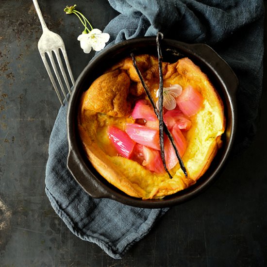 Dutch baby with roasted rhubarb