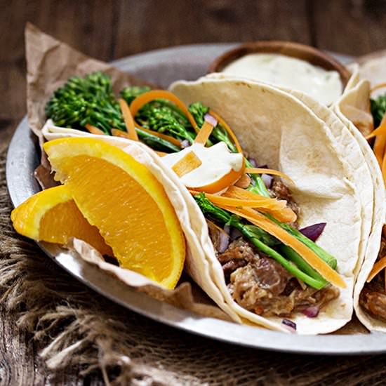 Orange Pork Tacos with Broccolini
