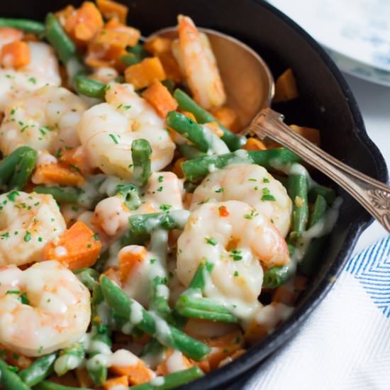 Sweet Potato Green Beans Shrimp Skillet