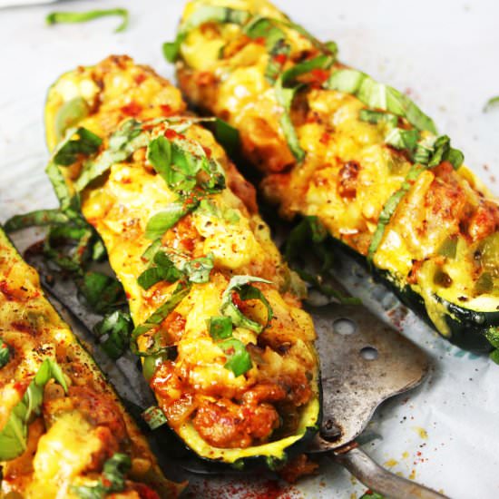 Cheddar and Sausage Zucchini Boats
