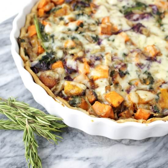 Cheesy Squash and Sweet Potato Tart
