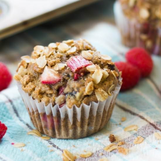 Vegan Raspberry Rhubarb Muffins
