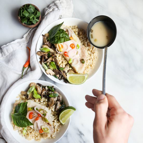Miso Ginger + Flounder Barley Bowls