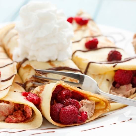 Chocolate and Raspberry Crepes