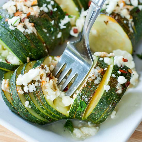 Lemon Feta Hasselback Zucchini